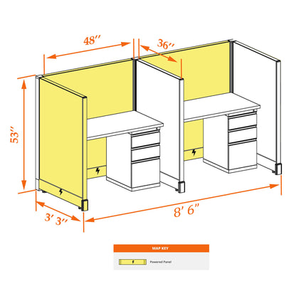 Call Center Cubicles 53H 2-Pack In-Line Powered