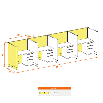 Call Center Cubicles 53H 4-Pack In-Line Powered