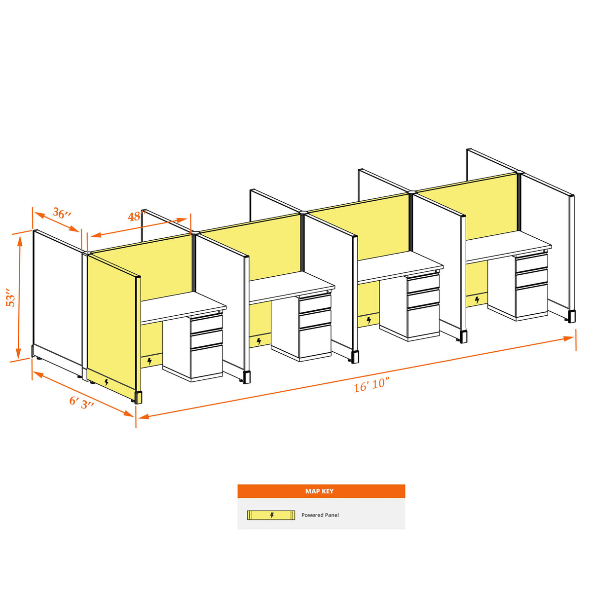 Call Center Cubicles 53H 8-Pack Cluster Powered