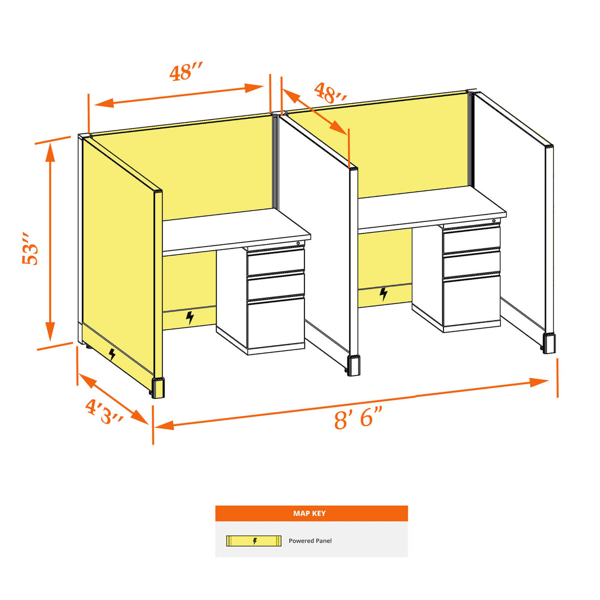 Call Center Cubicles 53H 2-Pack In-Line Powered