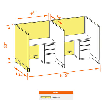 Call Center Cubicles 53H 2-Pack In-Line Powered