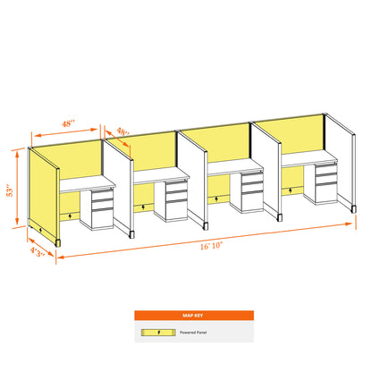 Call Center Cubicles 53H 4-Pack In-Line Powered