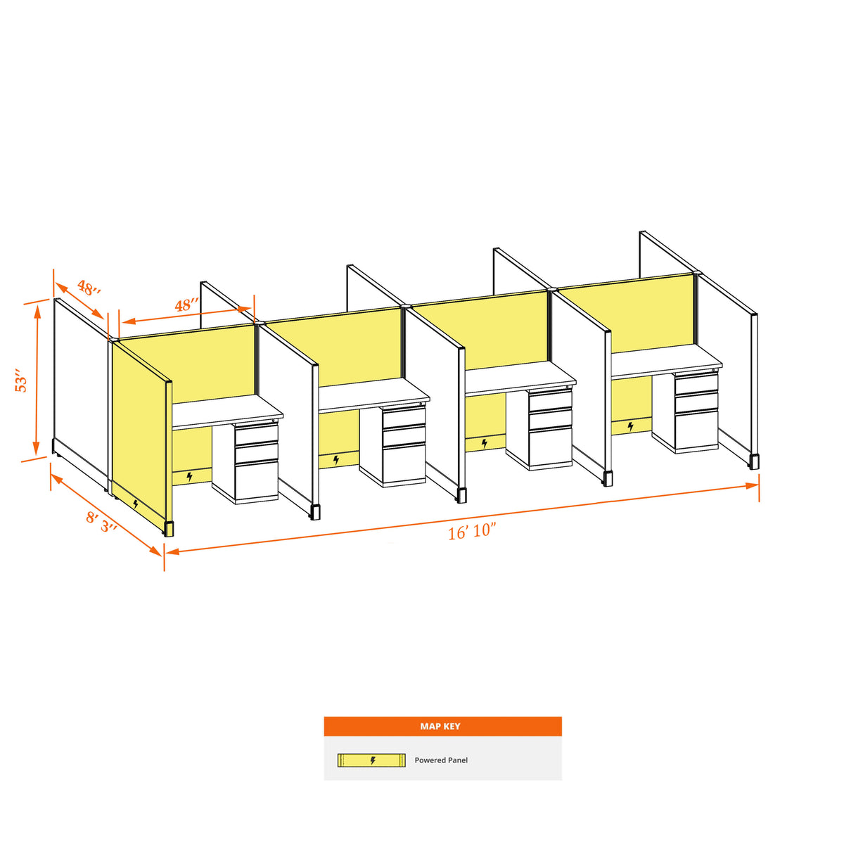 Call Center Cubicles 53H 8-Pack Cluster Powered