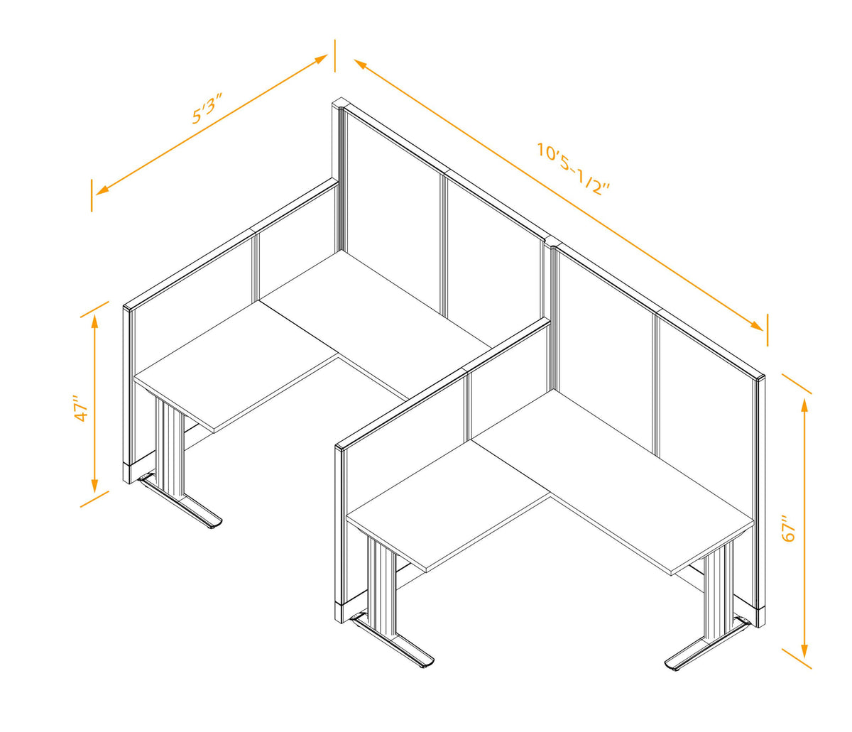 Cubicle Desks L-Shaped 2-Pack Non-Powered