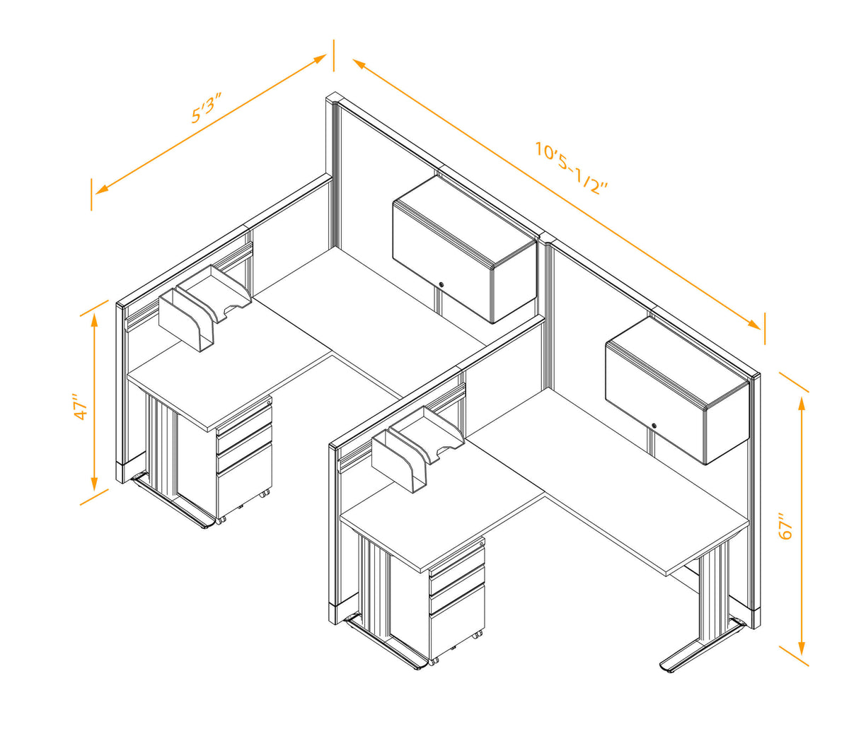 Cubicle Desks With Storage L-Shaped 2-Pack Non-Powered
