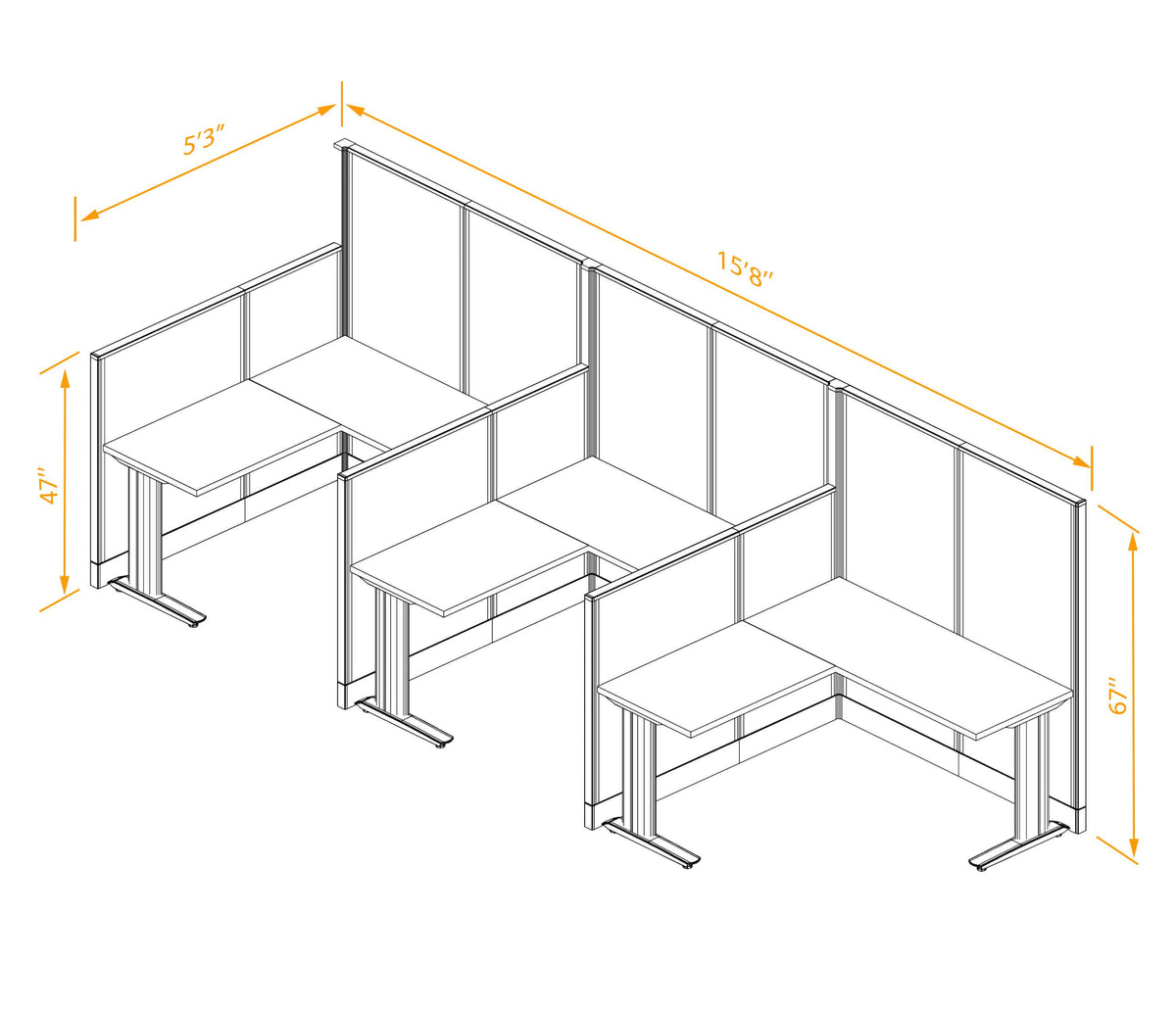 Cubicle Desks L-Shaped 3-Pack Non-Powered