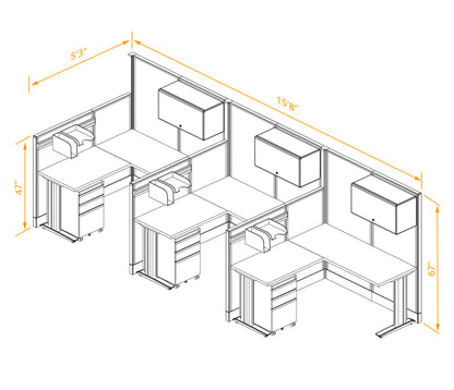 Cubicle Desks With Storage L-Shaped 3-Pack Non-Powered
