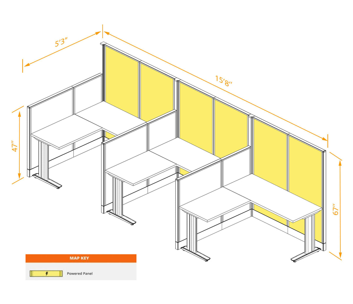 Cubicle-Desks L-Shaped 3-Pack Powered