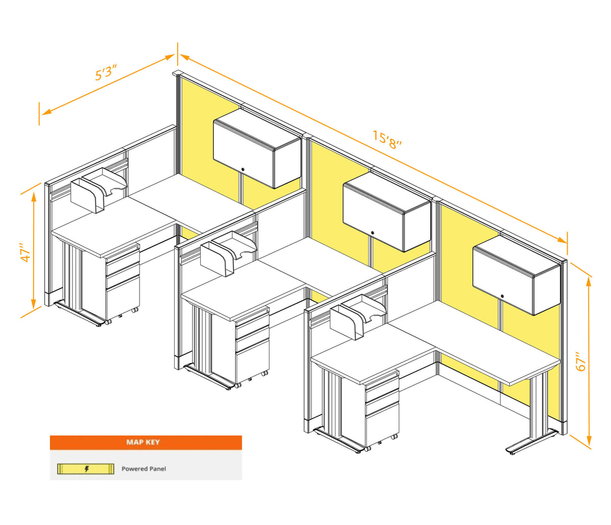 Cubicle Desks With Storage L-Shaped 3-Pack Powered