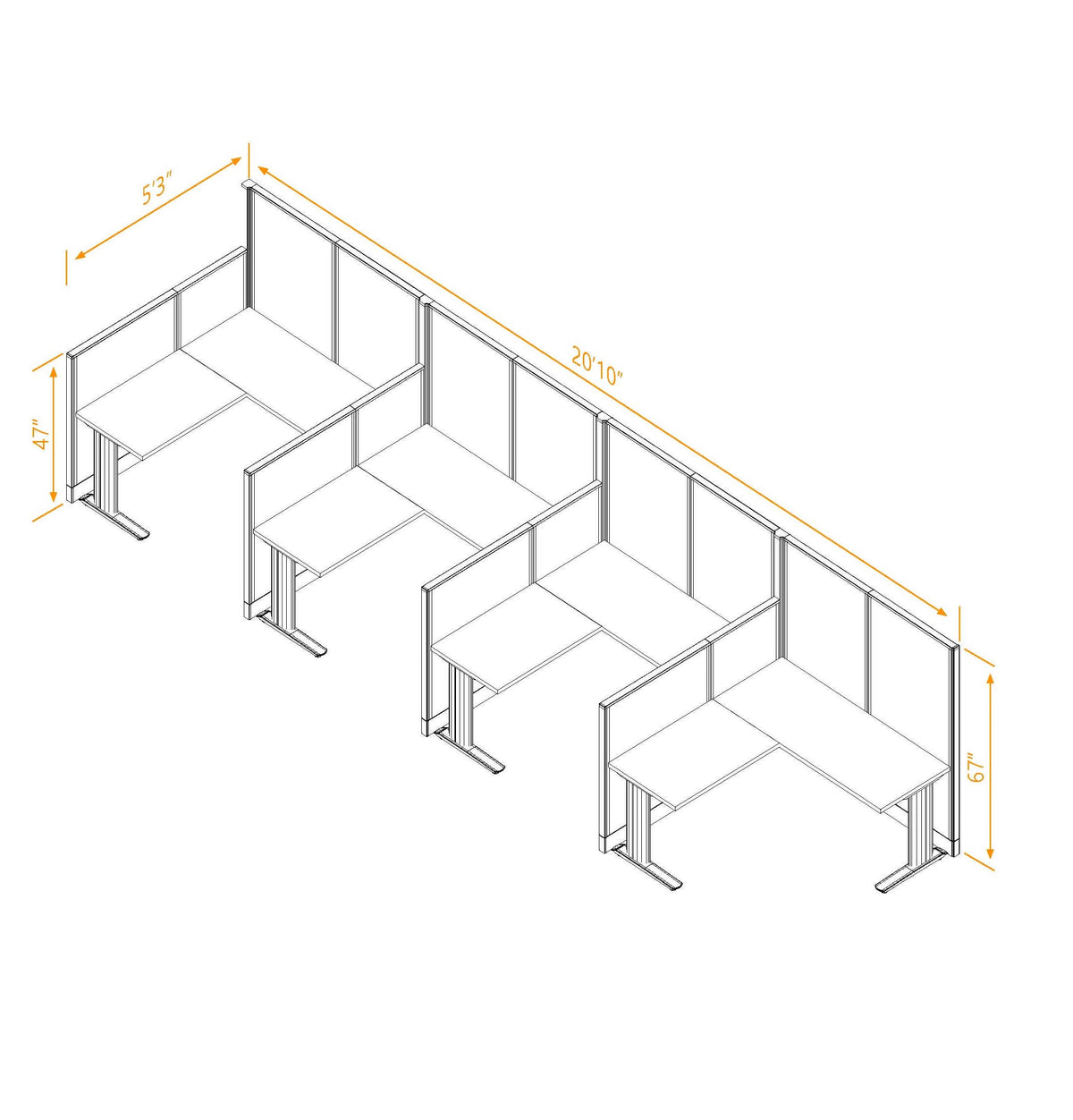 Cubicle Desks L-Shaped 4-Pack Non-Powered
