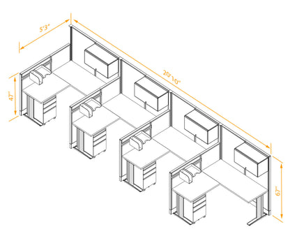 Cubicle Desks With Storage L-Shaped 4-Pack Non-Powered