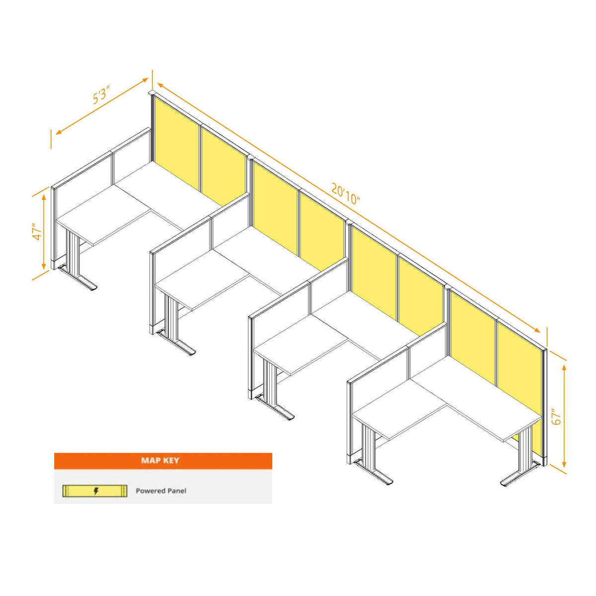 Cubicle Desks L-Shaped 4-Pack Powered