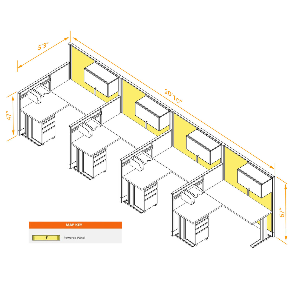 Cubicle Desks With Storage L-Shaped 4-Pack Powered