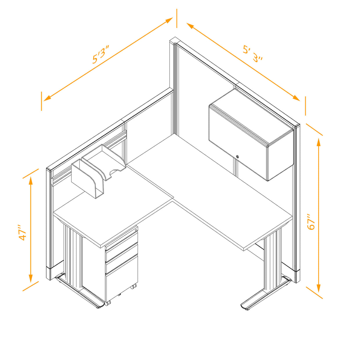 Cubicle Desks With Storage L-Shaped Non-Powered