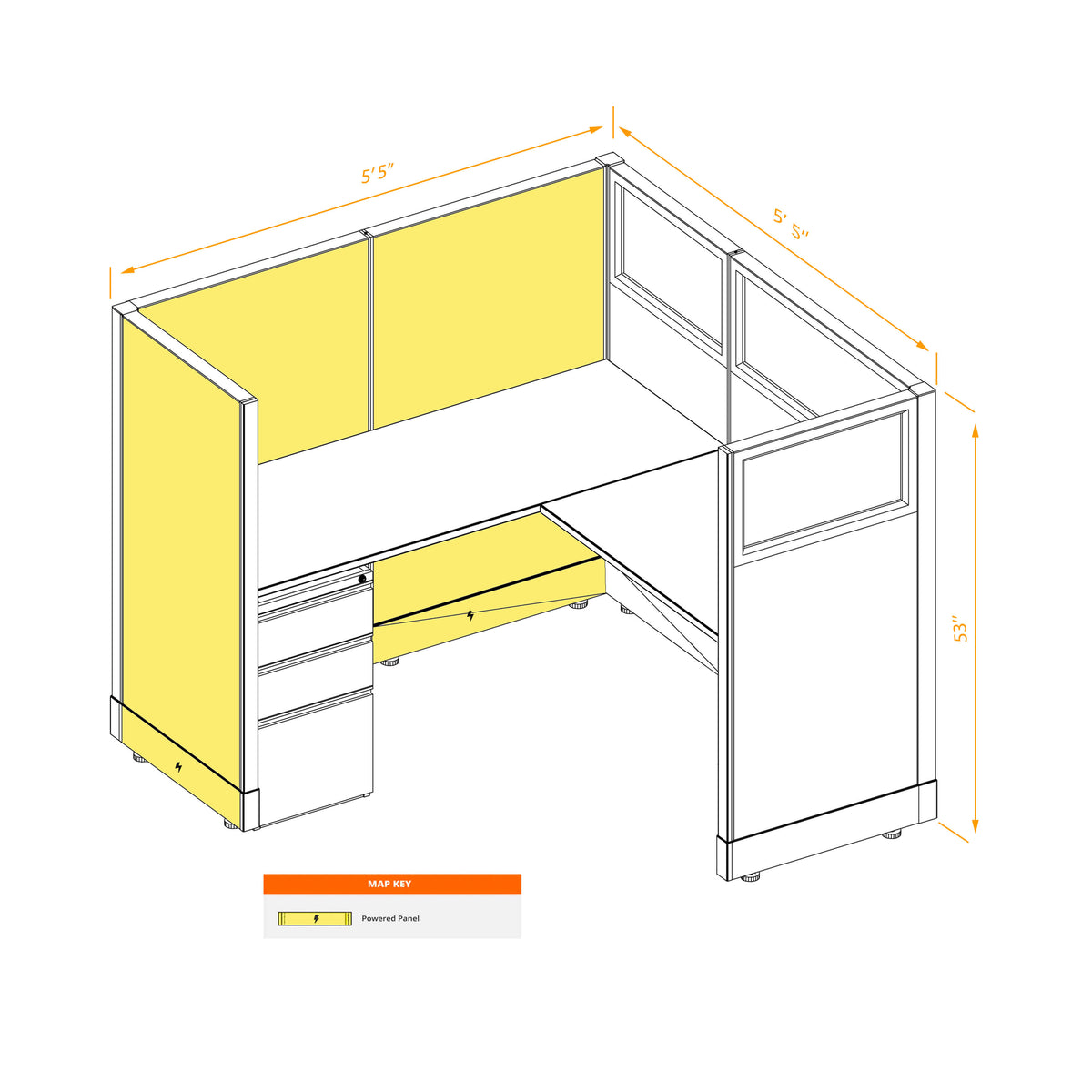 L-Shaped Cubicles Partial Glass 53H Powered