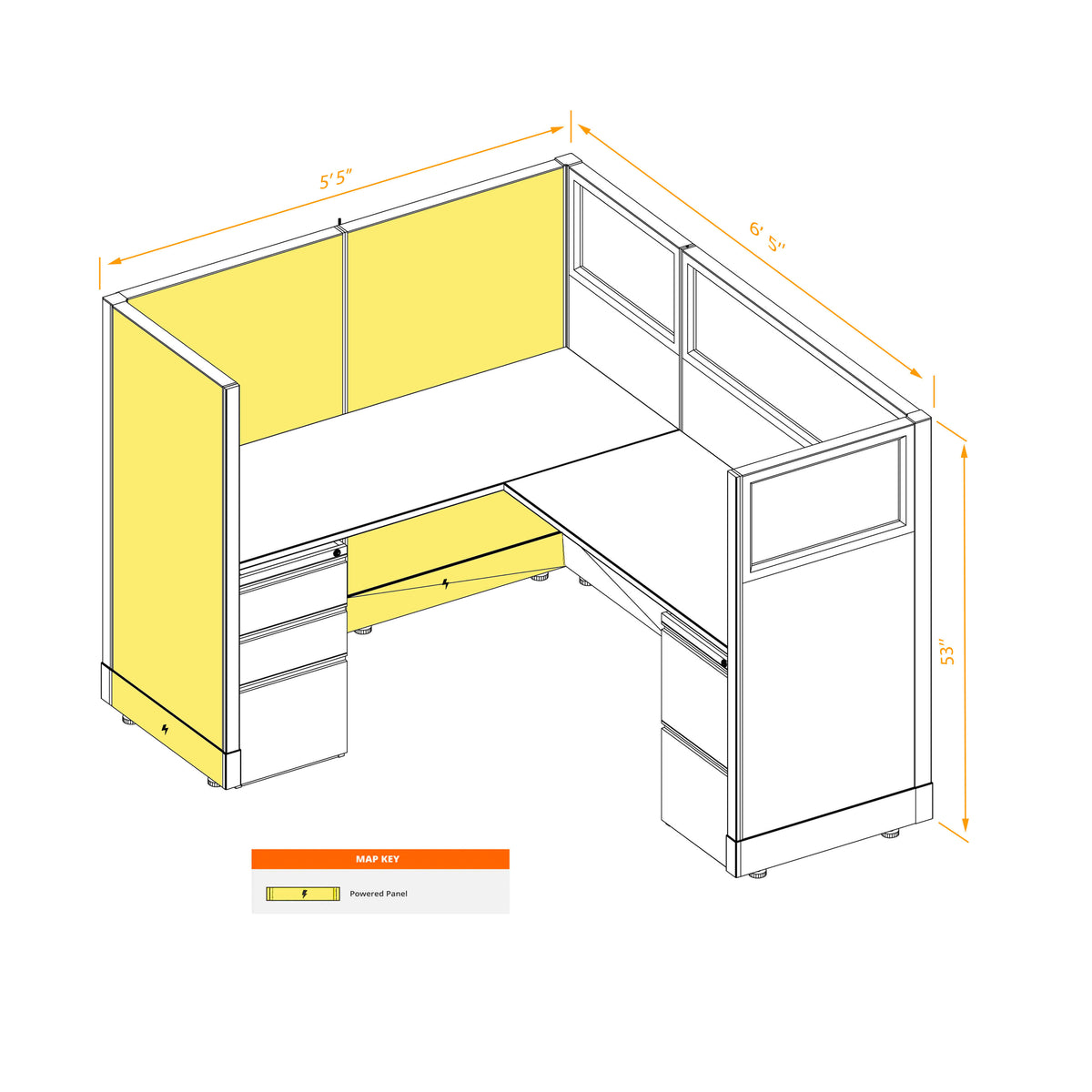 L-Shaped Cubicles Partial Glass 53H Powered