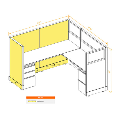 L-Shaped Cubicles Partial Glass 53H Powered