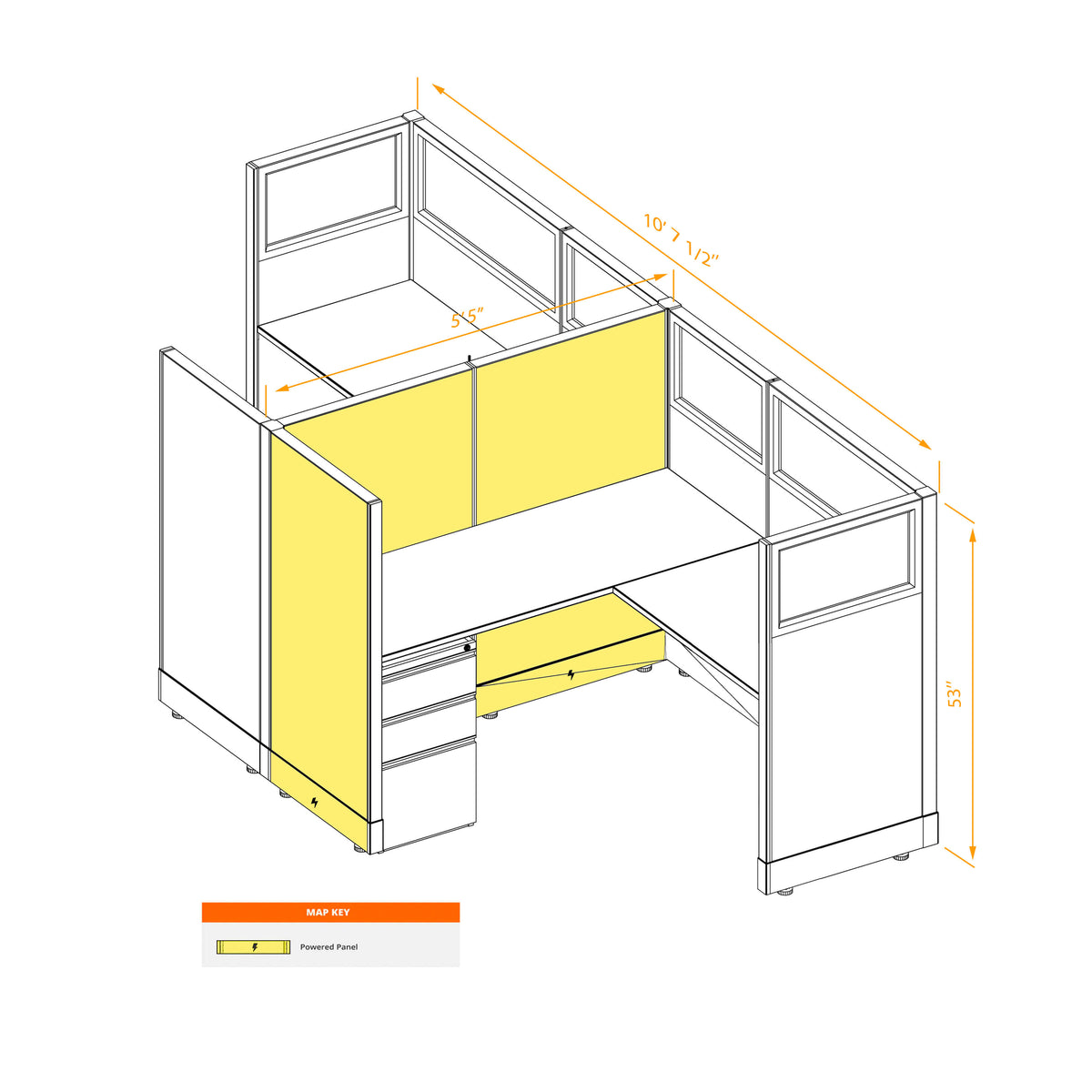 L-Shaped Cubicles Partial Glass 53H 2-Pack Cluster Powered