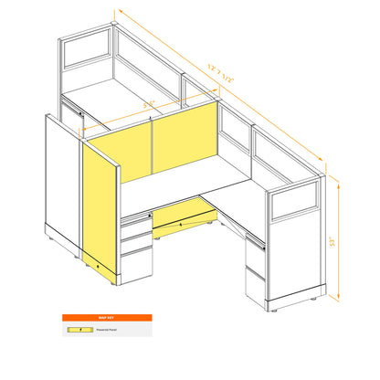 L-Shaped Cubicles Partial Glass 53H 2-Pack Cluster Powered