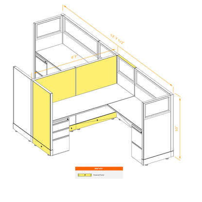 L-Shaped Cubicles Partial Glass 53H 2-Pack Cluster Powered