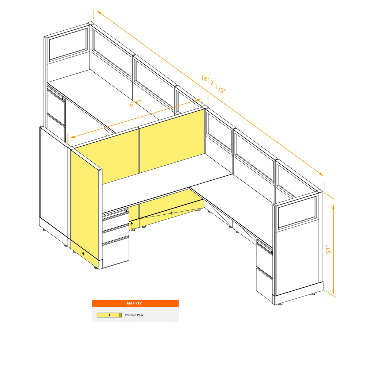L-Shaped Cubicles Partial Glass 53H 2-Pack Cluster Powered