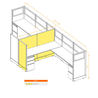 L-Shaped Cubicles Partial Glass 53H 2-Pack Cluster Powered