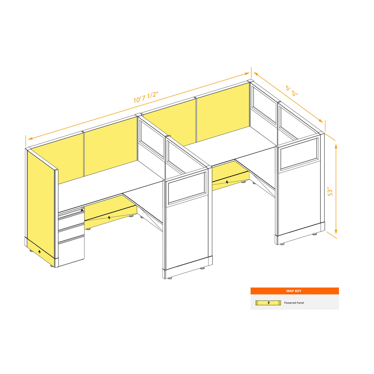 L-Shaped Cubicles Partial Glass 53H 2-Pack In-Line Powered