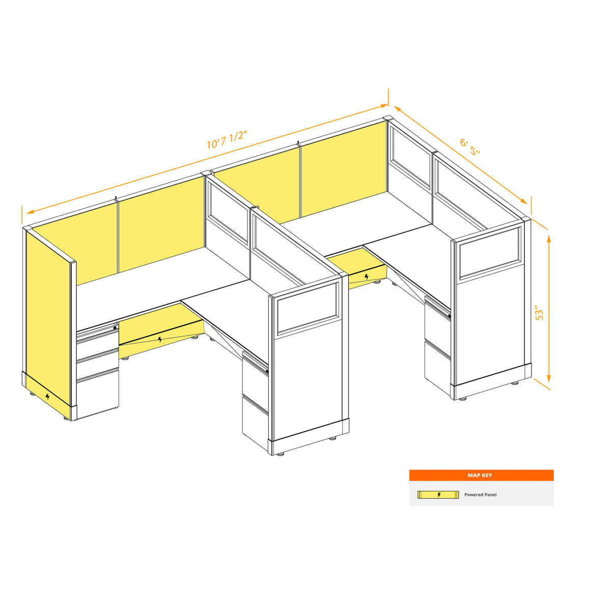 L-Shaped Cubicles Partial Glass 53H 2-Pack In-Line Powered