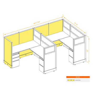 L-Shaped Cubicles Partial Glass 53H 2-Pack In-Line Powered