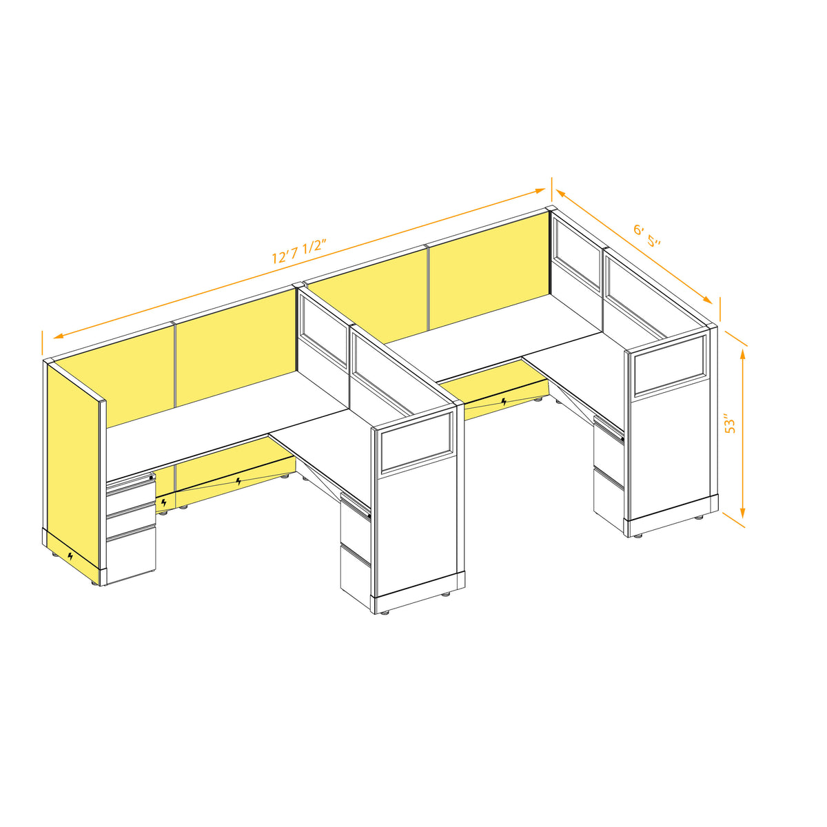 L-Shaped Cubicles Partial Glass 53H 2-Pack In-Line Powered