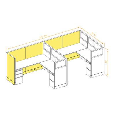 L-Shaped Cubicles Partial Glass 53H 2-Pack In-Line Powered