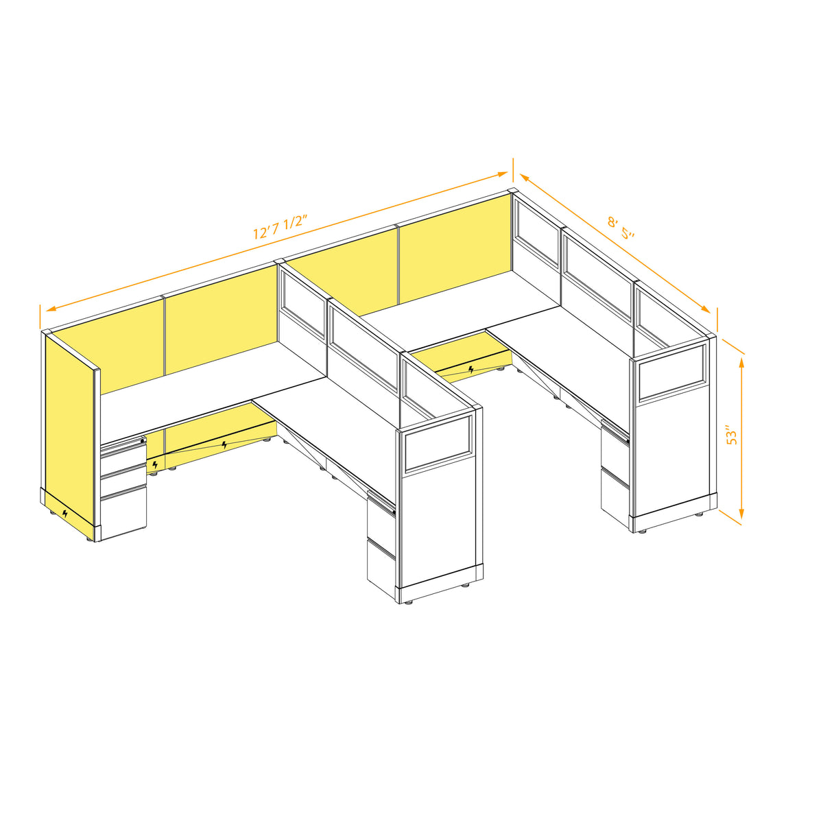 L-Shaped Cubicles Partial Glass 53H 2-Pack In-Line Powered
