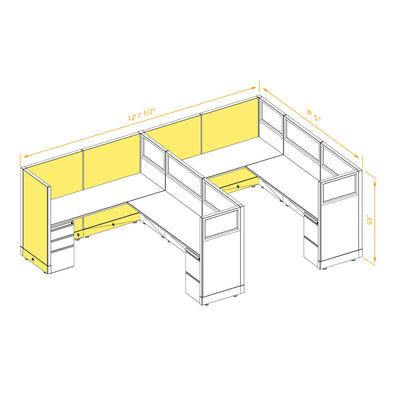 L-Shaped Cubicles Partial Glass 53H 2-Pack In-Line Powered