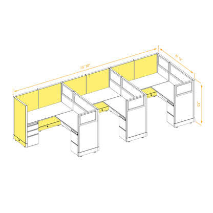 L-Shaped Cubicles Partial Glass 53H 3-Pack In-Line Powered