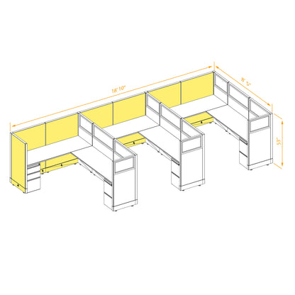 L-Shaped Cubicles Partial Glass 53H 3-Pack In-Line Powered