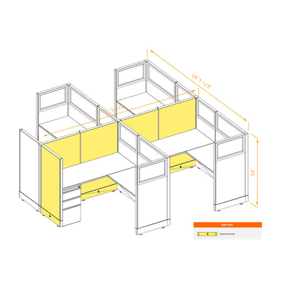 L-Shaped Cubicles Partial Glass 53H 4-Pack Cluster Powered