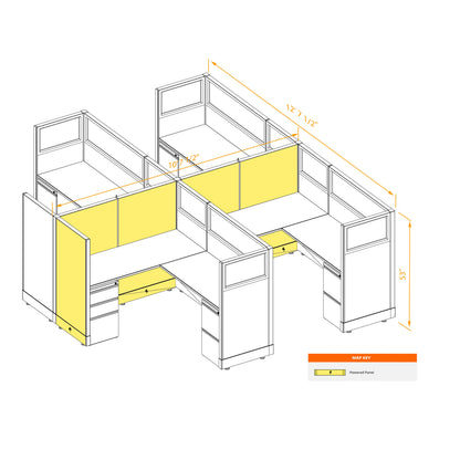 L-Shaped Cubicles Partial Glass 53H 4-Pack Cluster Powered