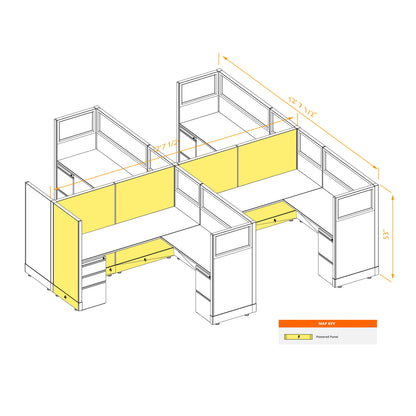 L-Shaped Cubicles Partial Glass 53H 4-Pack Cluster Powered