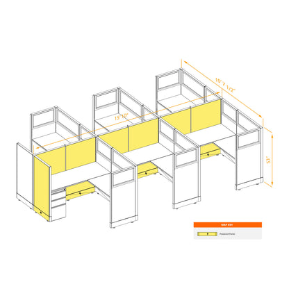 L-Shaped Cubicles Partial Glass 53H 6-Pack Cluster Powered