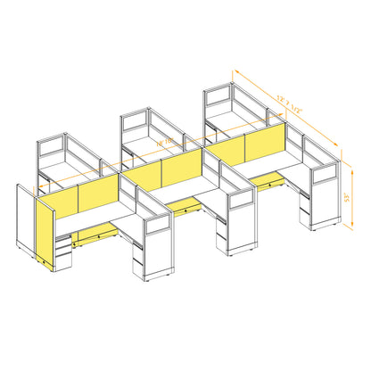 L-Shaped Cubicles Partial Glass 53H 6-Pack Cluster Powered