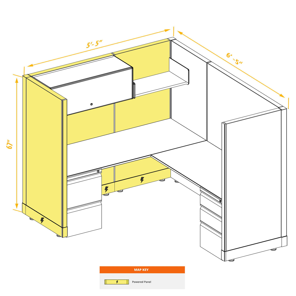 L-Shaped Cubicles 67H Powered