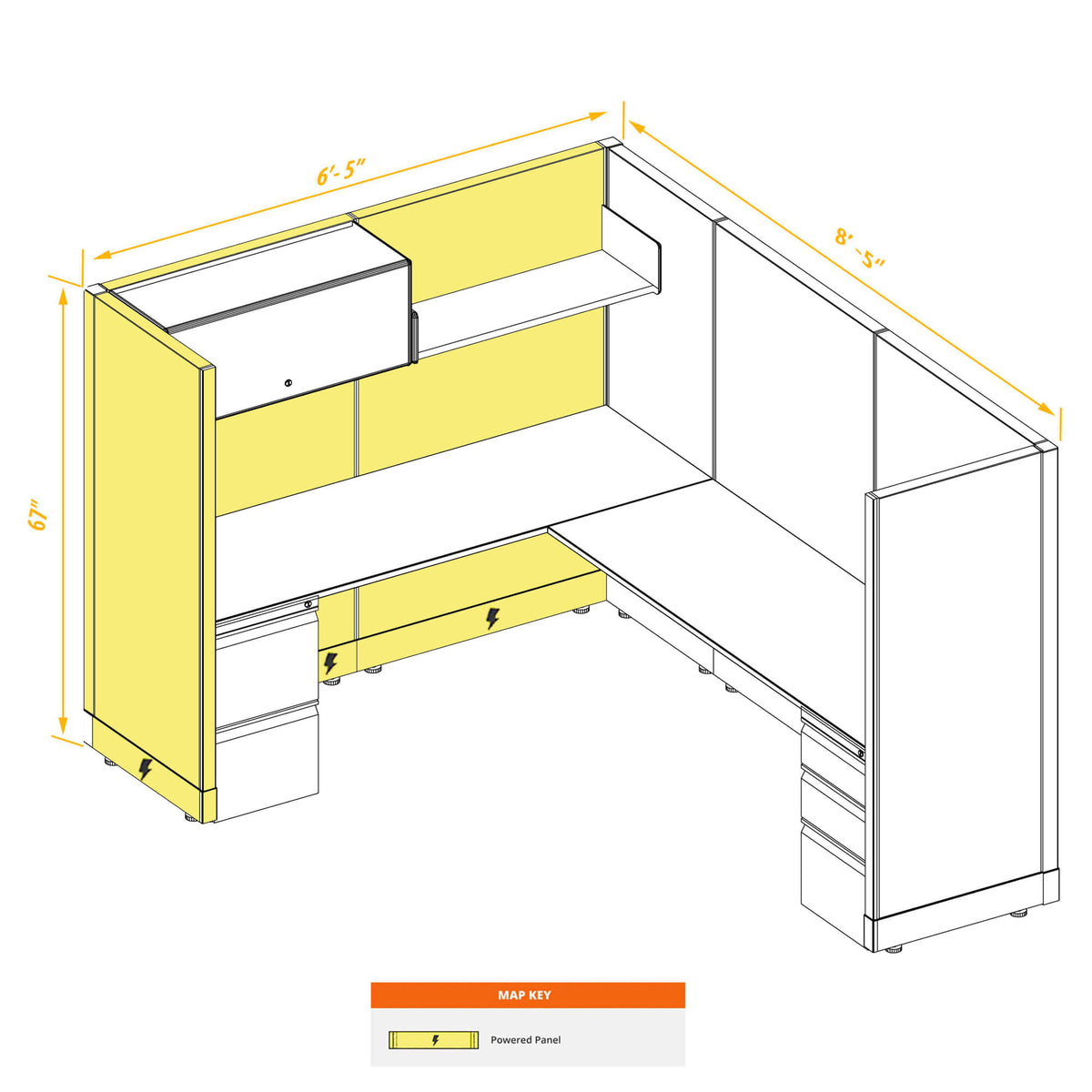 L-Shaped Cubicles 67H Powered