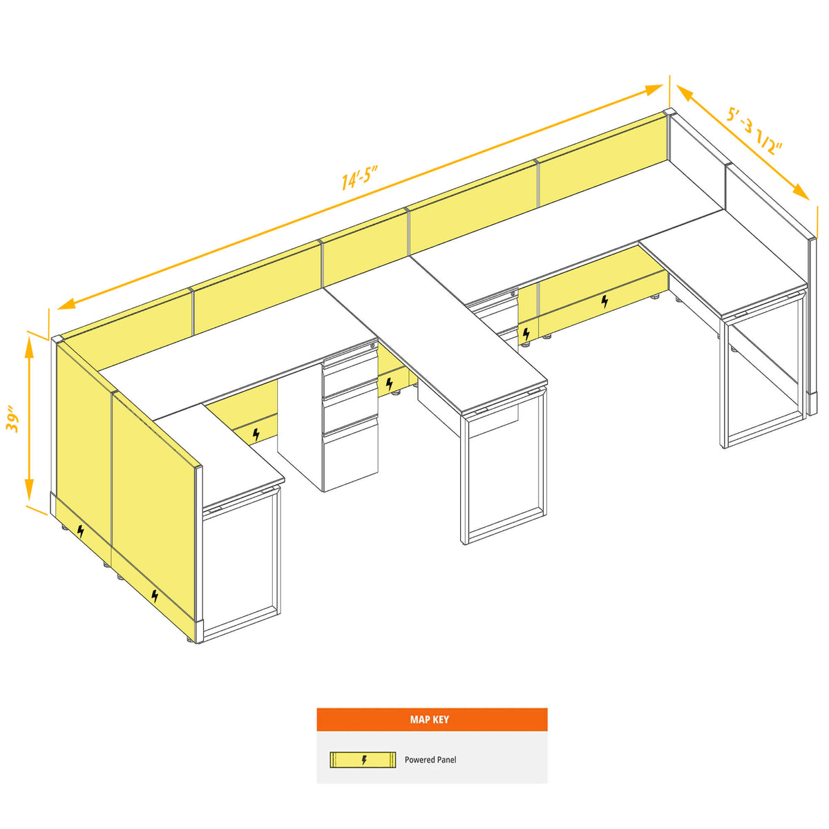 L-Shaped Cubicles 39H 2-Pack Bullpen Powered