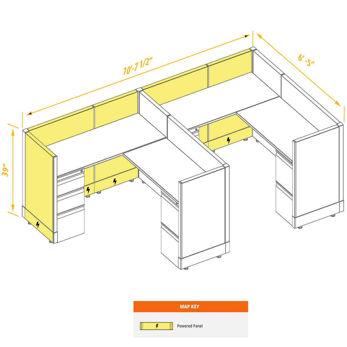 L-Shaped Cubicles 39H 2-Pack In-Line Powered