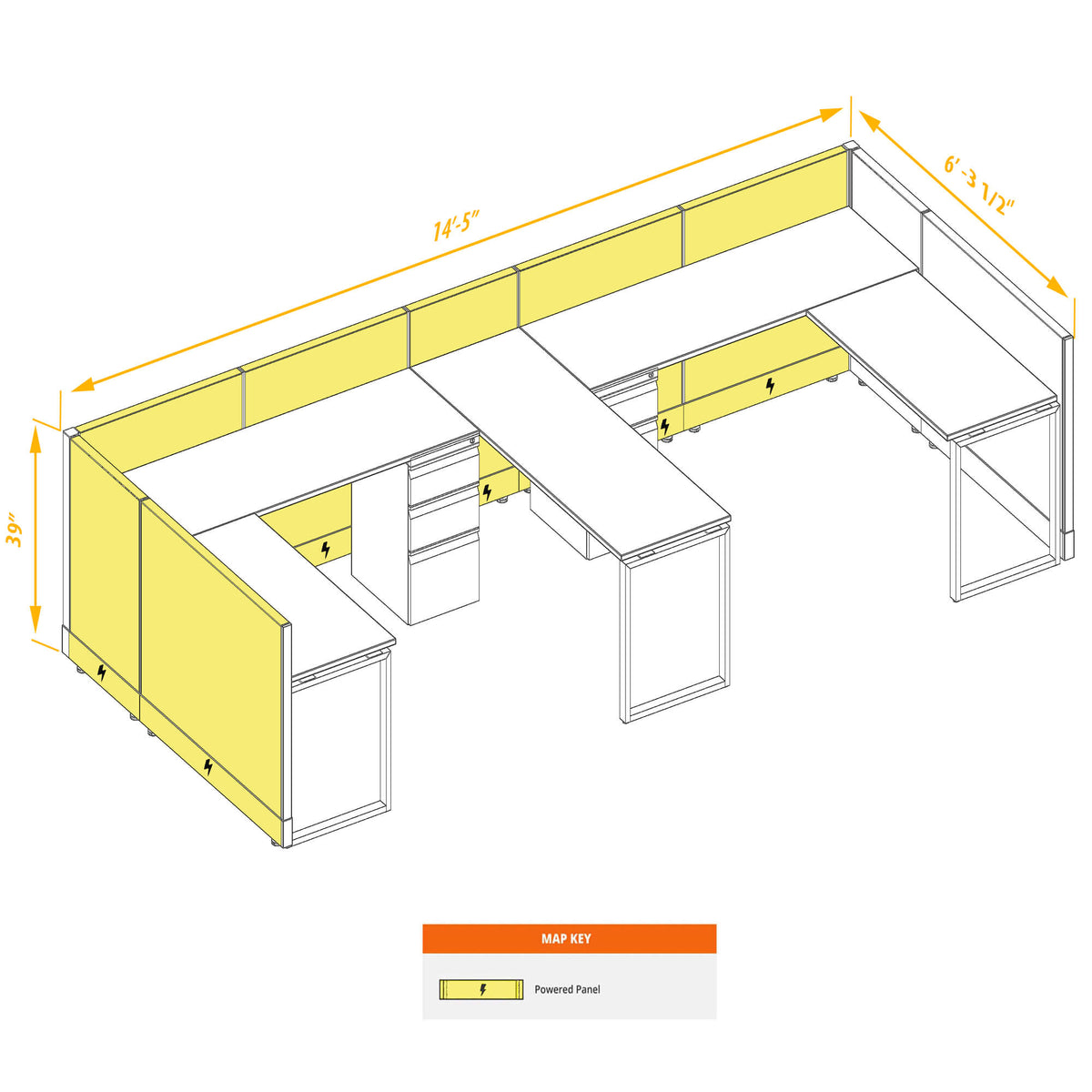 L-Shaped Cubicles 39H 2-Pack Bullpen Powered