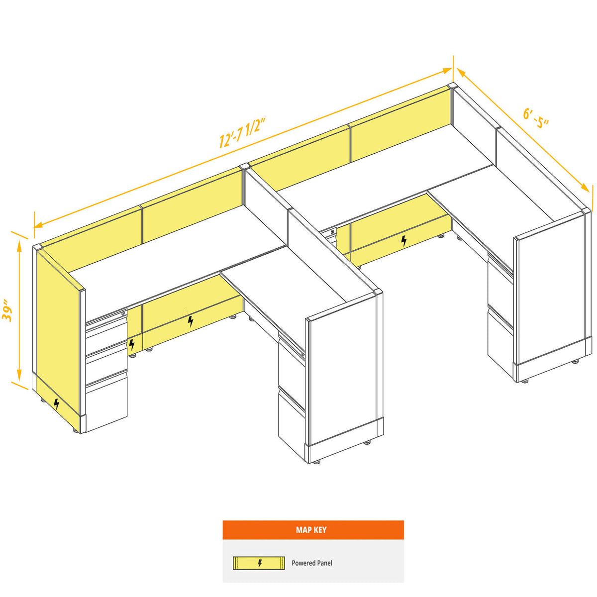 L-Shaped Cubicles 39H 2-Pack In-Line Powered