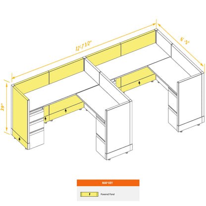 L-Shaped Cubicles 39H 2-Pack In-Line Powered