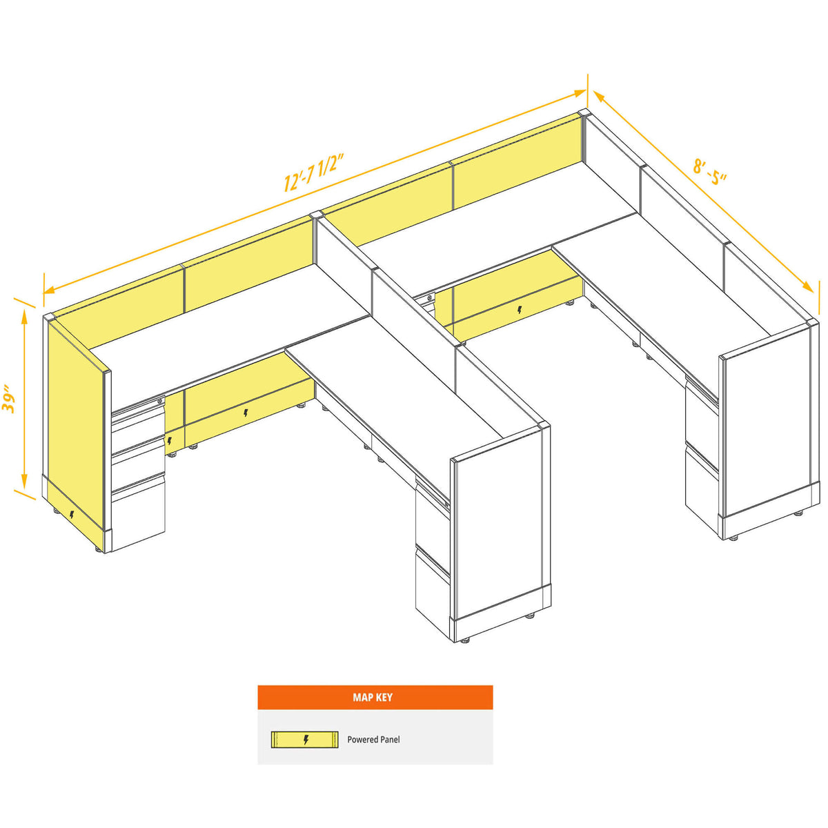 L-Shaped Cubicles 39H 2-Pack In-Line Powered