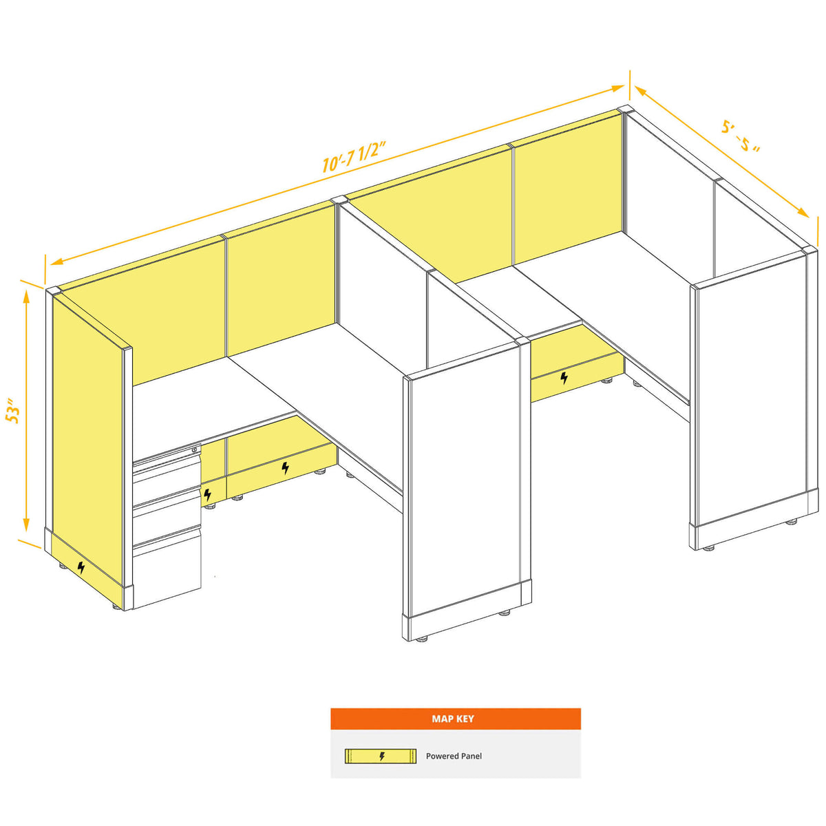 L-Shaped Cubicles 53H 2-Pack In-Line Powered