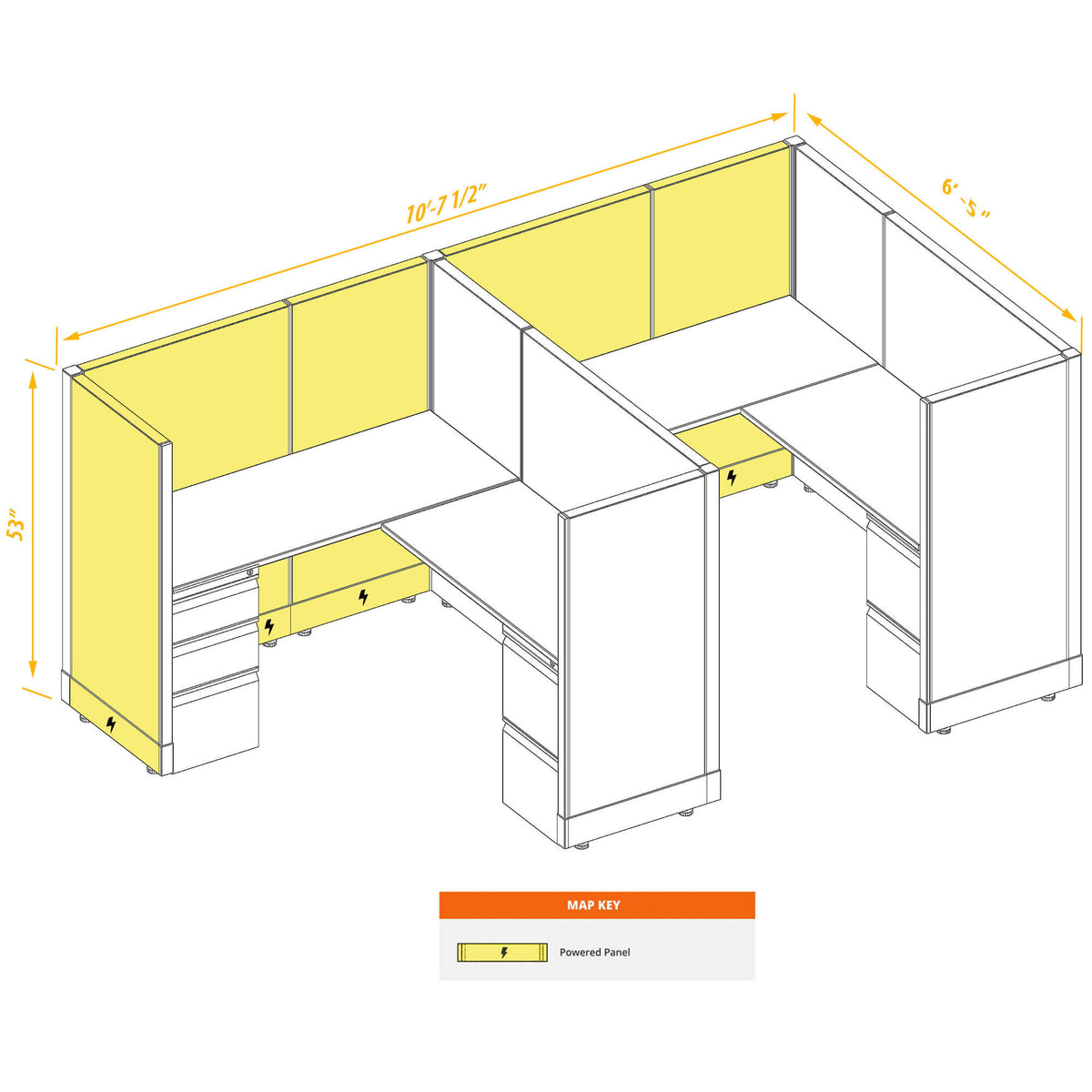L-Shaped Cubicles 53H 2-Pack In-Line Powered